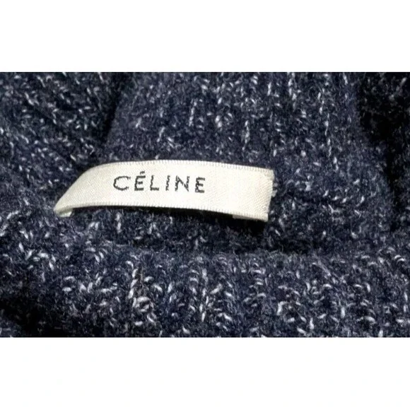 Celine Turtle Neck Cashmere Sweater Navy Blue Long Sleeve Pullover Women's Sz M
